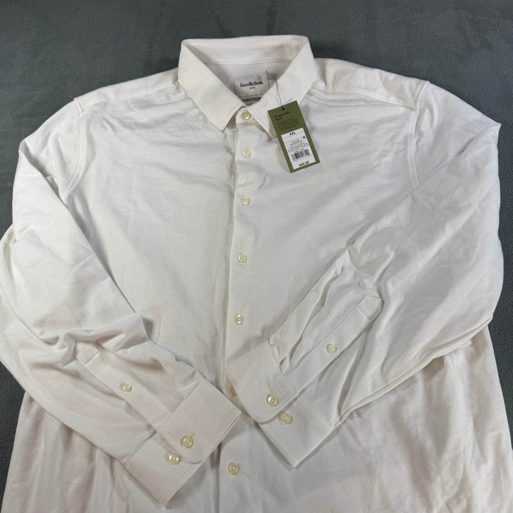 Goodfellow & Co Mens XXL True White Pique Knit Long Sleeve Button Down Shirt NEW